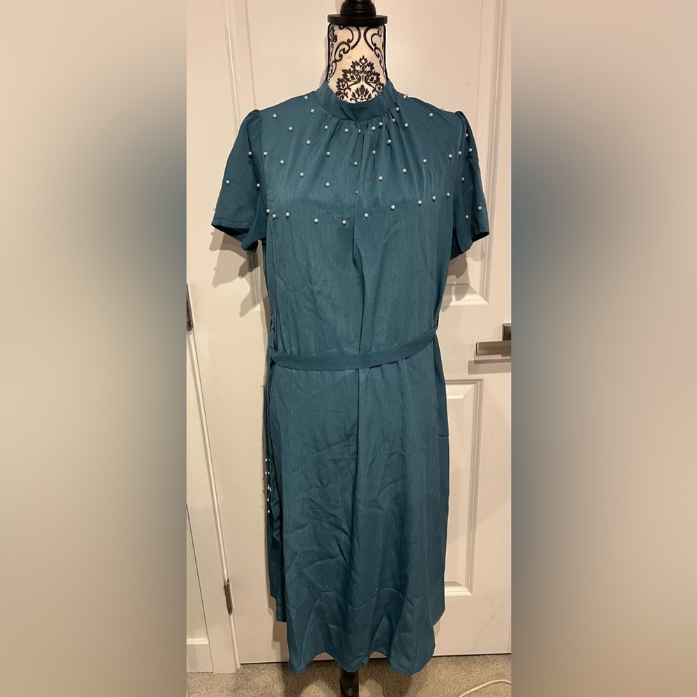 SHEIN Teal Maxi Dress with Pearl Details